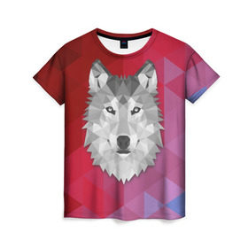 Женская футболка 3D с принтом Полигональный волк в Курске, 100% полиэфир ( синтетическое хлопкоподобное полотно) | прямой крой, круглый вырез горловины, длина до линии бедер | волк | полигоны