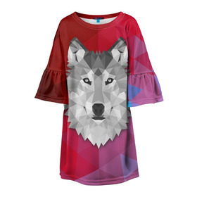 Детское платье 3D с принтом Полигональный волк в Курске, 100% полиэстер | прямой силуэт, чуть расширенный к низу. Круглая горловина, на рукавах — воланы | волк | полигоны