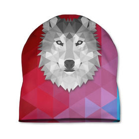 Шапка 3D с принтом Полигональный волк в Курске, 100% полиэстер | универсальный размер, печать по всей поверхности изделия | Тематика изображения на принте: волк | полигоны
