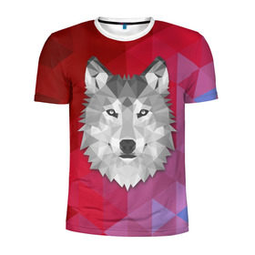 Мужская футболка 3D спортивная с принтом Полигональный волк в Курске, 100% полиэстер с улучшенными характеристиками | приталенный силуэт, круглая горловина, широкие плечи, сужается к линии бедра | волк | полигоны