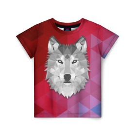 Детская футболка 3D с принтом Полигональный волк в Курске, 100% гипоаллергенный полиэфир | прямой крой, круглый вырез горловины, длина до линии бедер, чуть спущенное плечо, ткань немного тянется | волк | полигоны