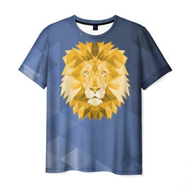 Мужская футболка 3D с принтом Полигональный Лев в Курске, 100% полиэфир | прямой крой, круглый вырез горловины, длина до линии бедер | лев | полигоны