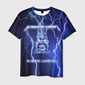 Мужская футболка 3D с принтом Metallica - Ride the Lightning в Курске, 100% полиэфир | прямой крой, круглый вырез горловины, длина до линии бедер | Тематика изображения на принте: album | metal | metallica | ride the lightning | rock | альбом | метал | металлика | молния | рок