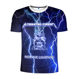 Мужская футболка 3D спортивная с принтом Metallica - Ride the Lightning в Курске, 100% полиэстер с улучшенными характеристиками | приталенный силуэт, круглая горловина, широкие плечи, сужается к линии бедра | album | metal | metallica | ride the lightning | rock | альбом | метал | металлика | молния | рок