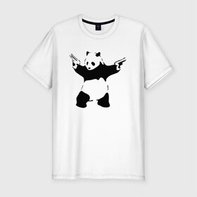 Мужская футболка премиум с принтом Panda & Guns в Курске, 92% хлопок, 8% лайкра | приталенный силуэт, круглый вырез ворота, длина до линии бедра, короткий рукав | panda | крутой | оружие | панда | пистолет | револьвер | рисунок