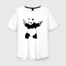 Мужская футболка хлопок Oversize с принтом Panda & Guns в Курске, 100% хлопок | свободный крой, круглый ворот, “спинка” длиннее передней части | Тематика изображения на принте: panda | крутой | оружие | панда | пистолет | револьвер | рисунок