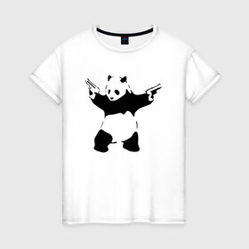 Женская футболка хлопок с принтом Panda & Guns в Курске, 100% хлопок | прямой крой, круглый вырез горловины, длина до линии бедер, слегка спущенное плечо | panda | крутой | оружие | панда | пистолет | револьвер | рисунок