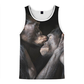 Мужская майка 3D с принтом Шимпанзе в Курске, 100% полиэстер | круглая горловина, приталенный силуэт, длина до линии бедра. Пройма и горловина окантованы тонкой бейкой | chimps | family | feelings | kiss | monkeys | primates | любовь | обезьяны | поцелуй | приматы | семья | чувства | шимпанзе