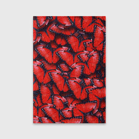 Обложка для паспорта матовая кожа с принтом Красные бабочки в Курске, натуральная матовая кожа | размер 19,3 х 13,7 см; прозрачные пластиковые крепления | Тематика изображения на принте: бабочки | крылья | паттерн