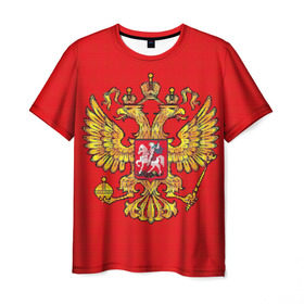 Мужская футболка 3D с принтом Герб России в Курске, 100% полиэфир | прямой крой, круглый вырез горловины, длина до линии бедер | вышивка | герб россии | двуглавый орел | держава | красный | москва | скипетр | фон
