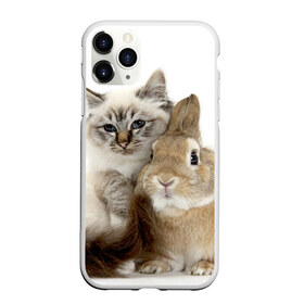 Чехол для iPhone 11 Pro матовый с принтом Кот и кролик в Курске, Силикон |  | cat | cute | fluffy | friends | friendship | hug | kitty | rabbit | toddlers | дружба | друзья | кот | котенок | кролик | любовь | малыши | милые | обнимаются | пушистые