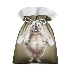 Подарочный 3D мешок с принтом Бульдог английский в Курске, 100% полиэстер | Размер: 29*39 см | Тематика изображения на принте: animals | breed | dog | english bulldog | funny | joke | pants | surrealism | бульдог английский | животное | порода | прикол | собака | сюрреализм | шутка