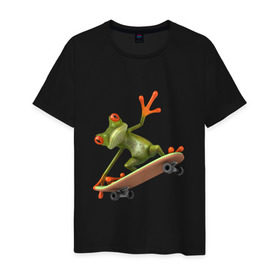 Мужская футболка хлопок с принтом Лягушка на скейтборде в Курске, 100% хлопок | прямой крой, круглый вырез горловины, длина до линии бедер, слегка спущенное плечо. | скейт | скейтбординг | спорт