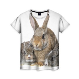 Женская футболка 3D с принтом Кролики в Курске, 100% полиэфир ( синтетическое хлопкоподобное полотно) | прямой крой, круглый вырез горловины, длина до линии бедер | animals | bunnies | cute | eared | family | fluffy | kids | mom | rabbits | животные | зайцы | кролики | малыши | мама | милые | пушистые | семья | ушастые