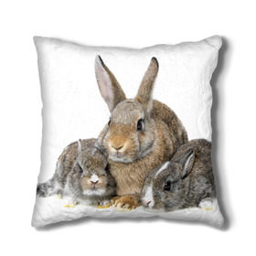 Подушка 3D с принтом Кролики в Курске, наволочка – 100% полиэстер, наполнитель – холлофайбер (легкий наполнитель, не вызывает аллергию). | состоит из подушки и наволочки. Наволочка на молнии, легко снимается для стирки | animals | bunnies | cute | eared | family | fluffy | kids | mom | rabbits | животные | зайцы | кролики | малыши | мама | милые | пушистые | семья | ушастые