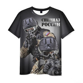 Мужская футболка 3D с принтом Спецназ России в Курске, 100% полиэфир | прямой крой, круглый вырез горловины, длина до линии бедер | Тематика изображения на принте: отряд | рф | специального назначения