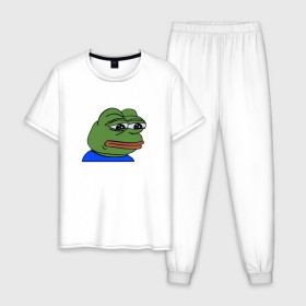 Мужская пижама хлопок с принтом sad frog в Курске, 100% хлопок | брюки и футболка прямого кроя, без карманов, на брюках мягкая резинка на поясе и по низу штанин
 | pepe | грустная | мемы | пепе