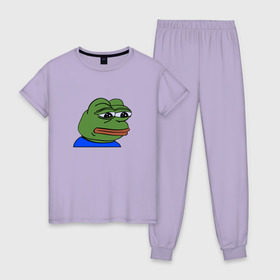 Женская пижама хлопок с принтом sad frog в Курске, 100% хлопок | брюки и футболка прямого кроя, без карманов, на брюках мягкая резинка на поясе и по низу штанин | pepe | грустная | мемы | пепе