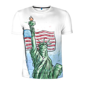 Мужская футболка 3D спортивная с принтом Статуя свободы в Курске, 100% полиэстер с улучшенными характеристиками | приталенный силуэт, круглая горловина, широкие плечи, сужается к линии бедра | 