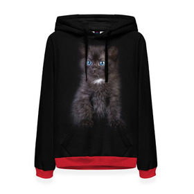 Женская толстовка 3D с принтом Чёрный котёнок в Курске, 100% полиэстер  | двухслойный капюшон со шнурком для регулировки, мягкие манжеты на рукавах и по низу толстовки, спереди карман-кенгуру с мягким внутренним слоем. | киска | кот | кошка