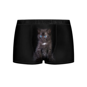 Мужские трусы 3D с принтом Чёрный котёнок в Курске, 50% хлопок, 50% полиэстер | классическая посадка, на поясе мягкая тканевая резинка | Тематика изображения на принте: киска | кот | кошка