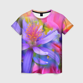 Женская футболка 3D с принтом Цветок в Курске, 100% полиэфир ( синтетическое хлопкоподобное полотно) | прямой крой, круглый вырез горловины, длина до линии бедер | лепестки | прикольные картинки | цветочки | цветы