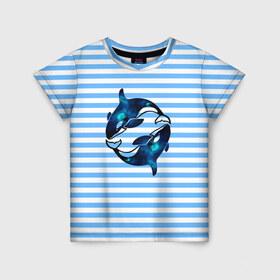 Детская футболка 3D с принтом Космические косатки в Курске, 100% гипоаллергенный полиэфир | прямой крой, круглый вырез горловины, длина до линии бедер, чуть спущенное плечо, ткань немного тянется | orca | sea | whale | галактика | звезды | кит | косатка | космос | море | океан