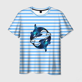Мужская футболка 3D с принтом Космические косатки в Курске, 100% полиэфир | прямой крой, круглый вырез горловины, длина до линии бедер | orca | sea | whale | галактика | звезды | кит | косатка | космос | море | океан