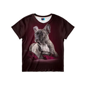 Детская футболка 3D с принтом Бульдог в Курске, 100% гипоаллергенный полиэфир | прямой крой, круглый вырез горловины, длина до линии бедер, чуть спущенное плечо, ткань немного тянется | бульдог | кутёнок | прикольные картинки | собака | щенок