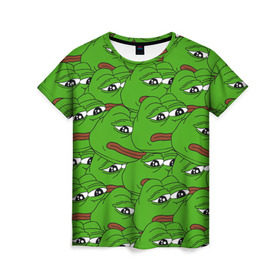 Женская футболка 3D с принтом Sad frogs в Курске, 100% полиэфир ( синтетическое хлопкоподобное полотно) | прямой крой, круглый вырез горловины, длина до линии бедер | frog | грустная | жаба | мем | мемы