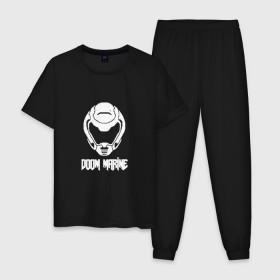 Мужская пижама хлопок с принтом Doom 4 Head Doom Marine в Курске, 100% хлопок | брюки и футболка прямого кроя, без карманов, на брюках мягкая резинка на поясе и по низу штанин
 | Тематика изображения на принте: demon | doom | hell | дум