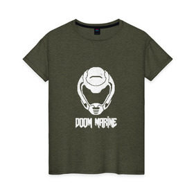 Женская футболка хлопок с принтом Doom 4 Head Doom Marine в Курске, 100% хлопок | прямой крой, круглый вырез горловины, длина до линии бедер, слегка спущенное плечо | demon | doom | hell | дум