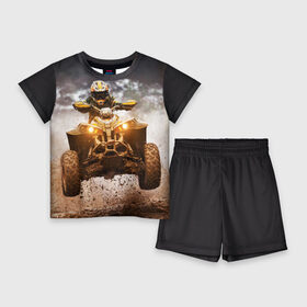 Детский костюм с шортами 3D с принтом Квадроцикл в Курске,  |  | гонки | гонщик | грязь | квадроцикл | колеса | мотоцикл