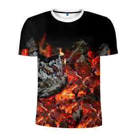 Мужская футболка 3D спортивная с принтом Уголь в Курске, 100% полиэстер с улучшенными характеристиками | приталенный силуэт, круглая горловина, широкие плечи, сужается к линии бедра | костер | огонь | пожар | уголь