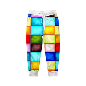 Детские брюки 3D с принтом Patterns в Курске, 100% полиэстер | манжеты по низу, эластичный пояс регулируется шнурком, по бокам два кармана без застежек, внутренняя часть кармана из мелкой сетки | квадраты | плитка | разноцветный