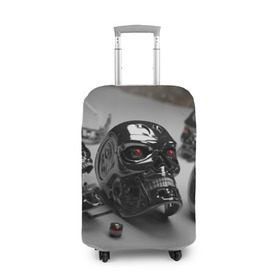 Чехол для чемодана 3D с принтом Черепа терминатор в Курске, 86% полиэфир, 14% спандекс | двустороннее нанесение принта, прорези для ручек и колес | металл | фото