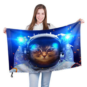 Флаг 3D с принтом Кот космонавт в Курске, 100% полиэстер | плотность ткани — 95 г/м2, размер — 67 х 109 см. Принт наносится с одной стороны | кот | кошка | скафандр
