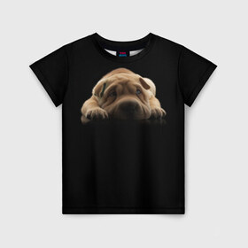 Детская футболка 3D с принтом Щенок Sharpey в Курске, 100% гипоаллергенный полиэфир | прямой крой, круглый вырез горловины, длина до линии бедер, чуть спущенное плечо, ткань немного тянется | Тематика изображения на принте: кутёнок | прикольные картинки | собака | шарпей | щенок