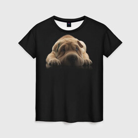 Женская футболка 3D с принтом Щенок Sharpey в Курске, 100% полиэфир ( синтетическое хлопкоподобное полотно) | прямой крой, круглый вырез горловины, длина до линии бедер | кутёнок | прикольные картинки | собака | шарпей | щенок