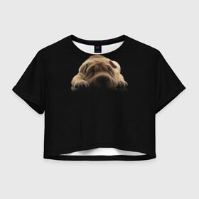 Женская футболка 3D укороченная с принтом Щенок Sharpey в Курске, 100% полиэстер | круглая горловина, длина футболки до линии талии, рукава с отворотами | кутёнок | прикольные картинки | собака | шарпей | щенок