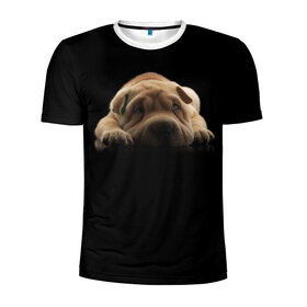 Мужская футболка 3D спортивная с принтом Щенок Sharpey в Курске, 100% полиэстер с улучшенными характеристиками | приталенный силуэт, круглая горловина, широкие плечи, сужается к линии бедра | кутёнок | прикольные картинки | собака | шарпей | щенок