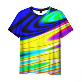 Мужская футболка 3D с принтом Волны красок в Курске, 100% полиэфир | прямой крой, круглый вырез горловины, длина до линии бедер | Тематика изображения на принте: разводы | цветной | яркий