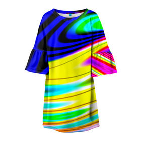 Детское платье 3D с принтом Волны красок в Курске, 100% полиэстер | прямой силуэт, чуть расширенный к низу. Круглая горловина, на рукавах — воланы | Тематика изображения на принте: разводы | цветной | яркий