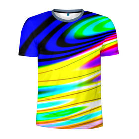 Мужская футболка 3D спортивная с принтом Волны красок в Курске, 100% полиэстер с улучшенными характеристиками | приталенный силуэт, круглая горловина, широкие плечи, сужается к линии бедра | разводы | цветной | яркий