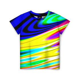 Детская футболка 3D с принтом Волны красок в Курске, 100% гипоаллергенный полиэфир | прямой крой, круглый вырез горловины, длина до линии бедер, чуть спущенное плечо, ткань немного тянется | разводы | цветной | яркий