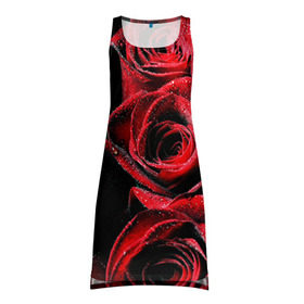 Платье-майка 3D с принтом Розы в Курске, 100% полиэстер | полуприлегающий силуэт, широкие бретели, круглый вырез горловины, удлиненный подол сзади. | алый | красный | роса | фото | цветы