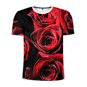 Мужская футболка 3D спортивная с принтом Розы в Курске, 100% полиэстер с улучшенными характеристиками | приталенный силуэт, круглая горловина, широкие плечи, сужается к линии бедра | алый | красный | роса | фото | цветы