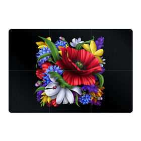 Магнитный плакат 3Х2 с принтом Композиция цветов в Курске, Полимерный материал с магнитным слоем | 6 деталей размером 9*9 см | композиция | мак | ромашки | цветы