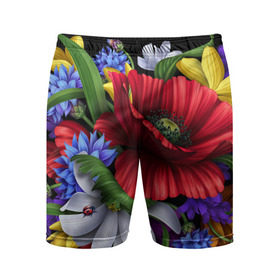 Мужские шорты 3D спортивные с принтом Композиция цветов в Курске,  |  | композиция | мак | ромашки | цветы