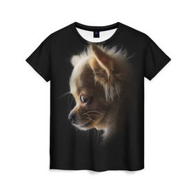 Женская футболка 3D с принтом Чихуахуа в Курске, 100% полиэфир ( синтетическое хлопкоподобное полотно) | прямой крой, круглый вырез горловины, длина до линии бедер | голова животного | прикольные картинки | собака | чихуахуа | щенок